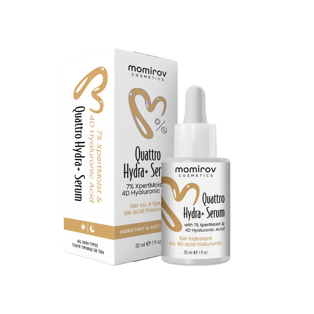 Serum Quattro Hydra+ cu 4D acid hialuronic, Squalane și Ectoină, 30 ml