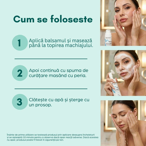 Kit demachiant cu spumă de curățare, balsam pentru topirea machiajului și prosop din bumbac spa + borsetă cadou